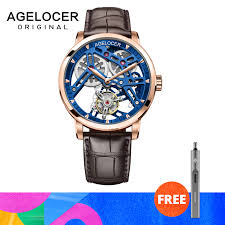 AGELOCER Swiss Brand Tourbillon Skeleton Watch Hot Wrist Brand Luxury Famous Male Clock Waterproof Leather Strap Watch 9004A1